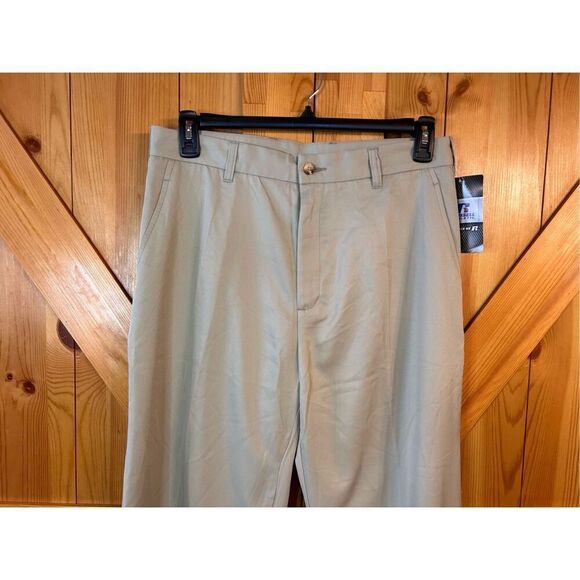 Russell Athletic Mens Dress Pants Size 34 beige Straight Leg Flat Front Unhemmed - Picture 3 of 8